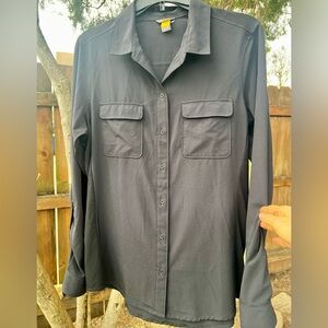 Elegant Eddie Bauer buttondown moisture-wicking tech-career shirt Black elbow M